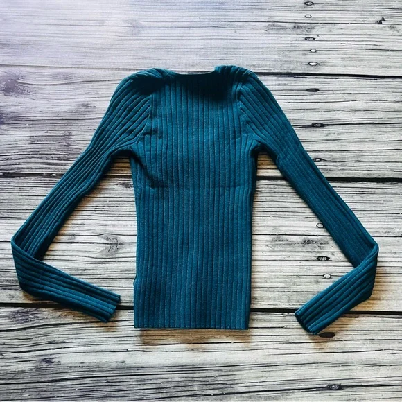 Express Teal Ribbed Knit Top - Picture 2 of 3